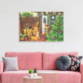 Oud kerstfeest, knus blokhut met open haard canvas afdruk (Insitu (Woonkamer))