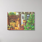Oud kerstfeest, knus blokhut met open haard canvas afdruk (Voorkant)
