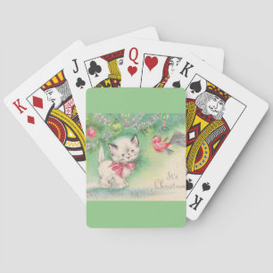 Oud kerstfeest Mid Century Pastel Kitten Speelkaarten