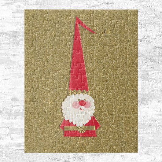 Oud kerstfeest, Schattige Kerstman Gnoom op Goud Legpuzzel