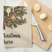 Oud Kerstfeest, Versierde Victoriaanse Boom Theedoek (Quarter Fold)