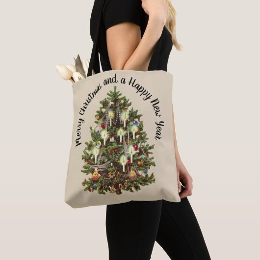 Oud Kerstfeest, Versierde Victoriaanse Boom Tote Bag (Dichtbij)