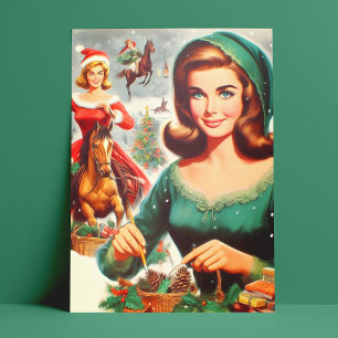 Oud Kerstfeest voor Meisjes Briefkaart