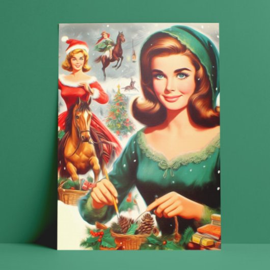 Oud Kerstfeest voor Meisjes Briefkaart