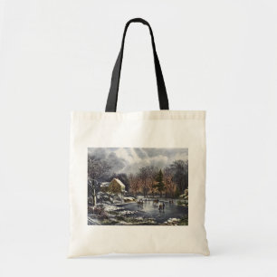 Oud Kerstfeest, Vroege Winter Schaatsers op een Vi Tote Bag