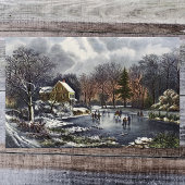 Oud kerstfeest, vroege winterschaatsers op de vijv poster