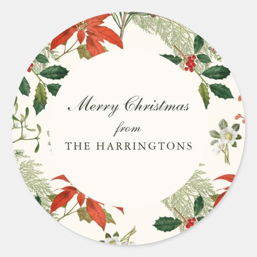 Oud Kerstgroen Patroon Ronde Sticker (Voorkant)