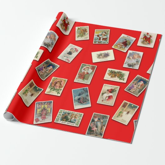 Oud kerstkaartpatroon cadeaupapier (Uitgerold)