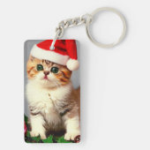 Oud Kerstkatje in Kerstmannenhoed Sleutelhanger (achterkant)