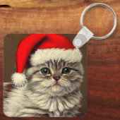Oud Kerstkatje met Kerstmanhoed Sleutelhanger (Achterkant)
