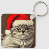 Oud Kerstkatje met Kerstmanhoed Sleutelhanger (Achterkant)