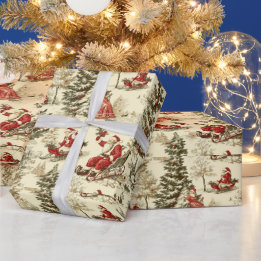 Oud Kerstman Bos Slee Rondrit Patroon Cadeaupapier