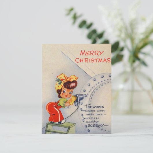 Oud Kerstmeisje dat hard werkt Feestdagenkaart (Staand voorkant)