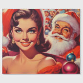 Oud kerstmeisje en kerstman cadeaupapier (Vlak)