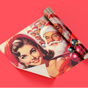 Oud kerstmeisje en kerstman cadeaupapier