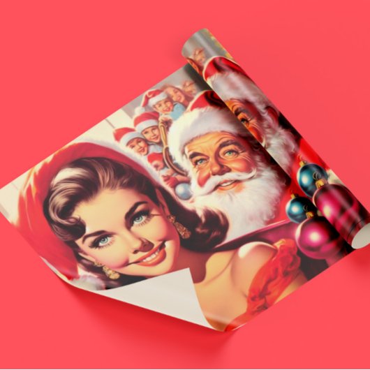 Oud kerstmeisje en kerstman cadeaupapier