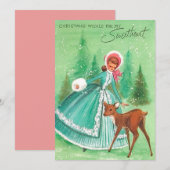 Oud kerstmeisje hert geliefde feestdagenkaart (Voorkant / Achterkant)