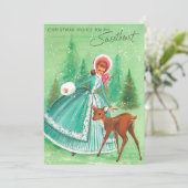Oud kerstmeisje hert schat feestdagenkaart (Staand voorkant)