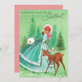 Oud kerstmeisje hert schat feestdagenkaart (Voorkant / Achterkant)