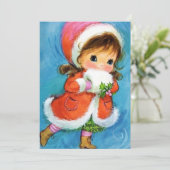 Oud kerstmeisje schaatst Holiday Feestdagenkaart (Staand voorkant)