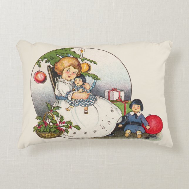 Oud Kerstmis, 2 Victoriaanse kinderafbeeldingen Accent Kussen (Voorkant)