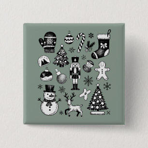 Oud Kerstmis 90s Collage Retro Kerstmis Vierkante Button 5,1 Cm