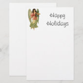 Oud Kerstmis, Antieke Victoriaanse Engel Briefpapier (Voorkant / Achterkant)