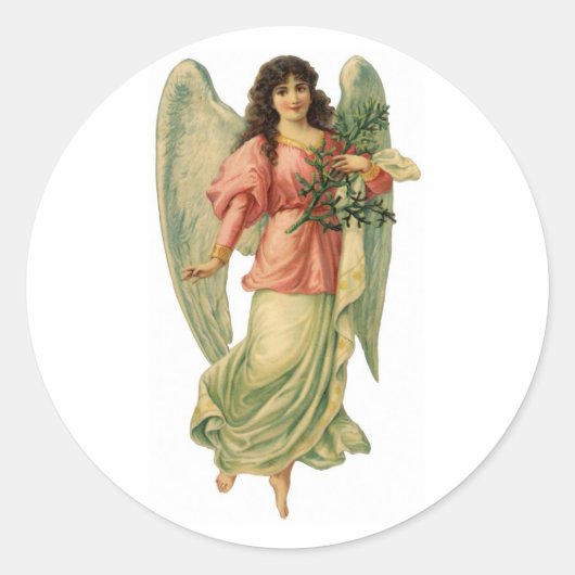 Oud Kerstmis, Antieke Victoriaanse Engel Ronde Sticker (Voorkant)