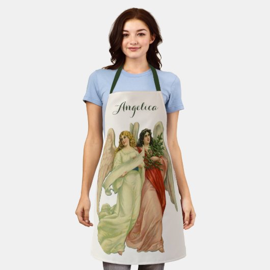 Oud Kerstmis, Antieke Victoriaanse Engel Uitknipse Schort (Gedragen)