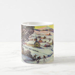 Oud Kerstmis, Bevroren meer met schaatsers Koffiemok