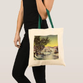 Oud Kerstmis, Bevroren meer met schaatsers Tote Bag (Voorkant (product))