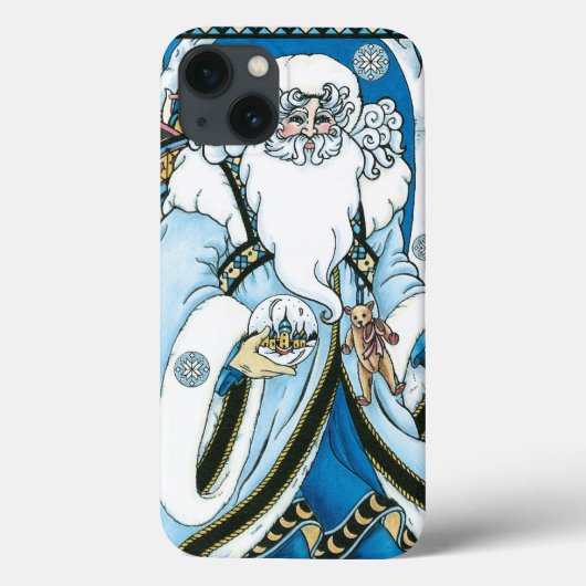 Oud Kerstmis, Blauwe Kerstman met Sneeuwbol Case-Mate iPhone Case (Achterkant)