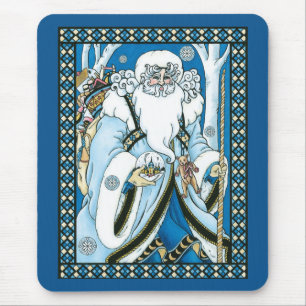 Oud Kerstmis, Blauwe Kerstman met Sneeuwbol Muismat