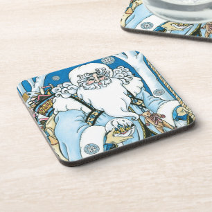 Oud Kerstmis, Blauwe Kerstman met Sneeuwbol Onderzetter