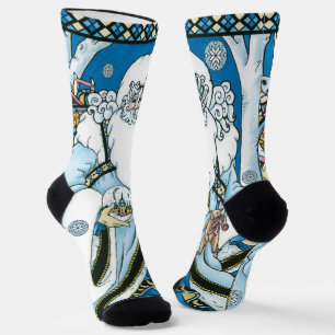 Oud Kerstmis, Blauwe Kerstman met Sneeuwbol Sokken