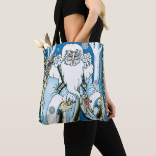 Oud Kerstmis, Blauwe Kerstman met Sneeuwbol Tote Bag