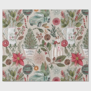 Oud Kerstmis Boerderij Patroon Cadeaupapier