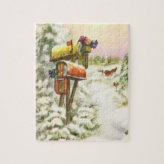 Oud Kerstmis, Brievenbussen in Winterlandschap  Legpuzzel (Verticaal)