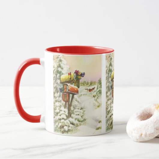 Oud Kerstmis, Brievenbussen in Winterlandschap Mok (Met donut)