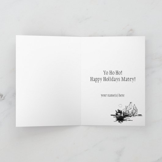 Oud Kerstmis, Captain Keitt Piraten op Schip Feestdagen Kaart (Binnen)