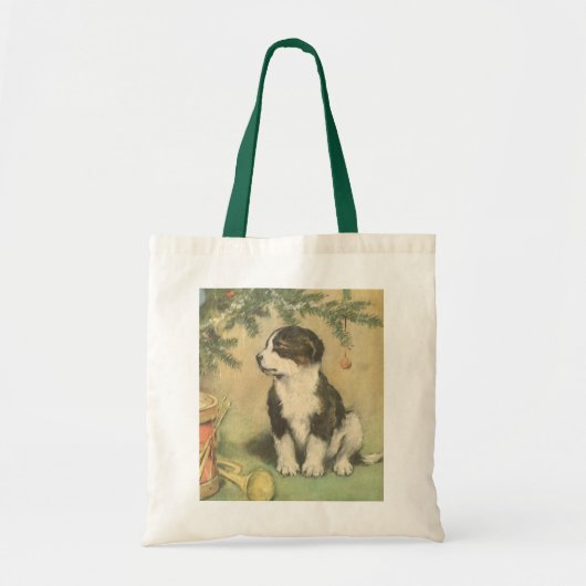 Oud Kerstmis, Cute Puppy Onder Kerstboom Tote Bag (Voorkant)