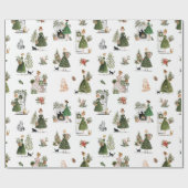Oud Kerstmis Dames en Katten Waterverf Cadeaupapier (Vlak)
