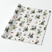 Oud Kerstmis Dames en Katten Waterverf Cadeaupapier (Uitgerold)