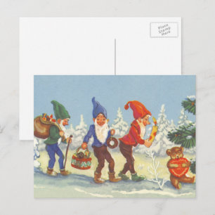 Oud Kerstmis, elfen in het besneeuwde bos winter Feestdagenkaart