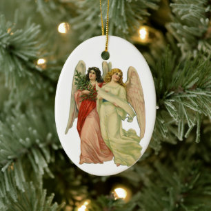 Oud Kerstmis, Engelachtige Victoriaanse Engelen Keramisch Ornament