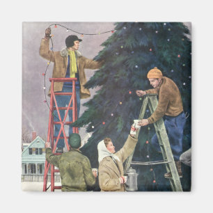Oud Kerstmis, Familie die Lichtjes aan de Boom Han Magneet