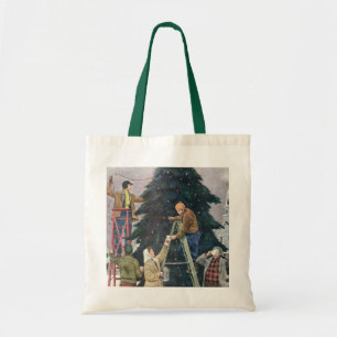 Oud Kerstmis, Familie die Lichtjes aan de Boom Rij Tote Bag