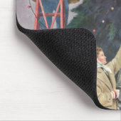 Oud Kerstmis, Familie die lichtjes aan de kerstboo Muismat (Hoek)