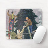 Oud Kerstmis, Familie die lichtjes aan de kerstboo Muismat (Met muis)