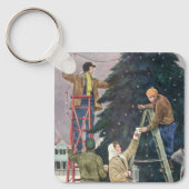 Oud Kerstmis, Familie hangt lichtsnoeren in de ker Sleutelhanger (Voorkant)